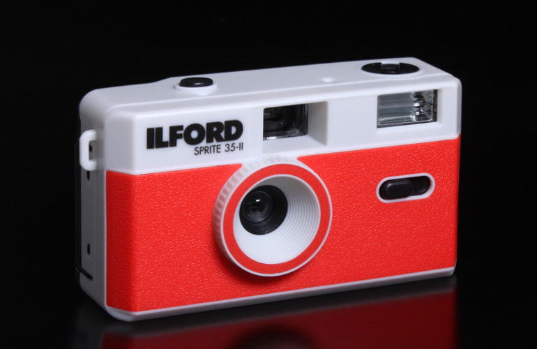 Ilford Sprite 35-II silver and red analog camera